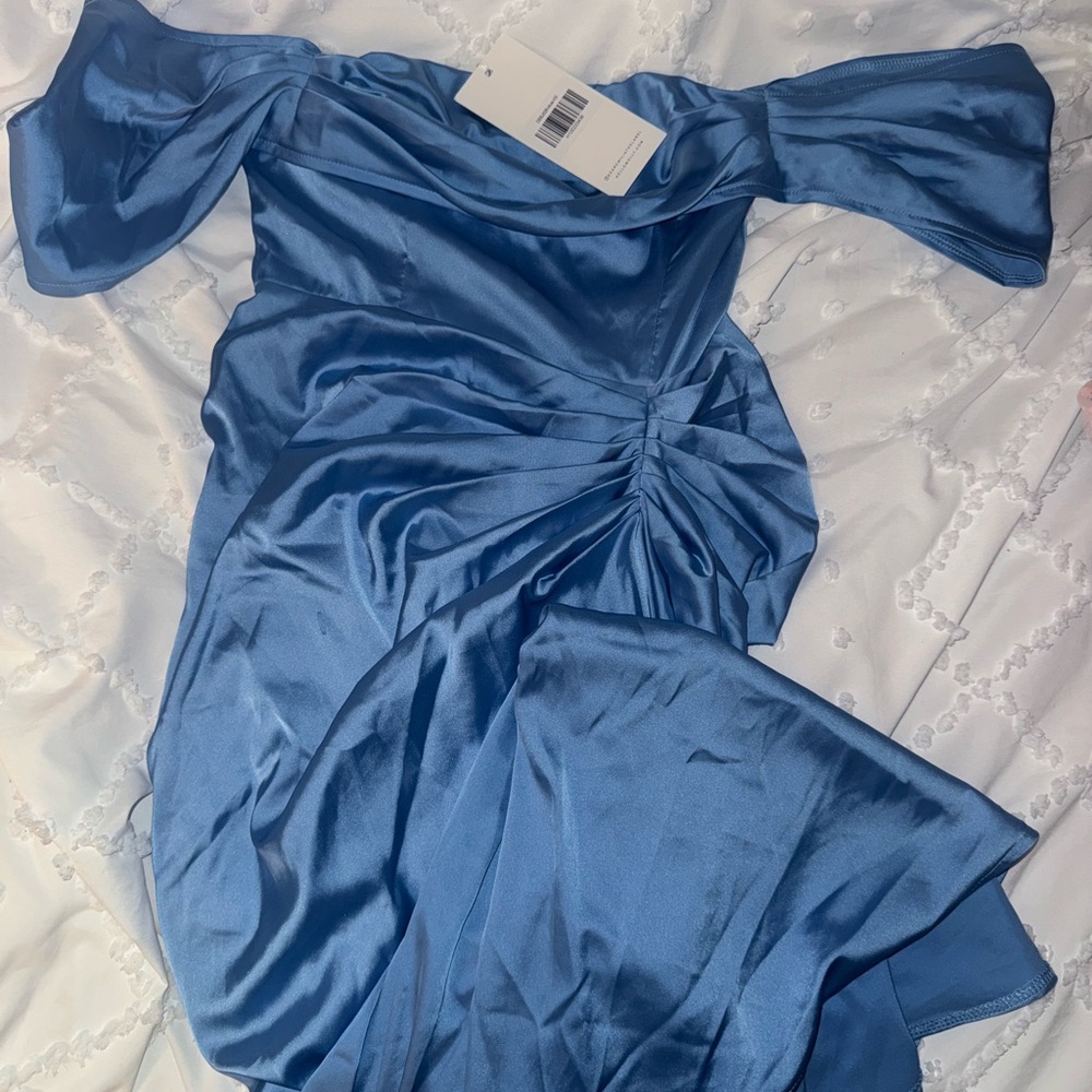 Hello Molly Blue Off-Shoulder Dress